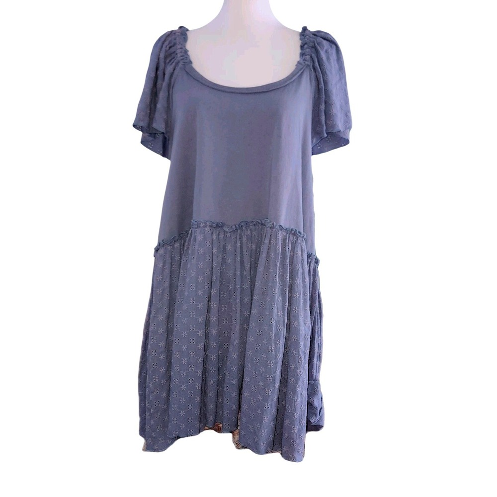 The Collection Texas Blue Eyelet Babydoll Dress – Flutter Sleeve – Boho Western